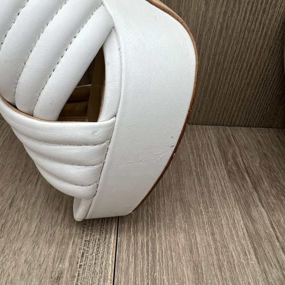Michael Kors Royce Quilted Leather Platform Sandal Womens 8.5M Cross Strap White - Picture 10 of 15